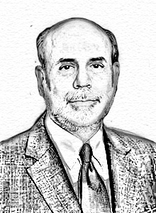 A portrait drawing of Ben Bernanke